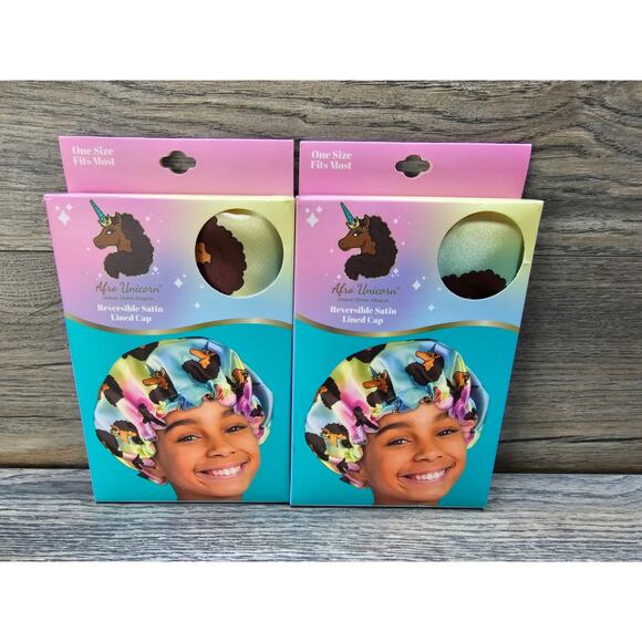 Afro Unicorn Reversible Satin Lined Sleeping Cap for Girls - Picture 1 of 2